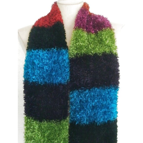 NWT Mixit Long Colorful Multicolor Chunky Stripes Fuzzy Soft Warm Scarf - Picture 2 of 2